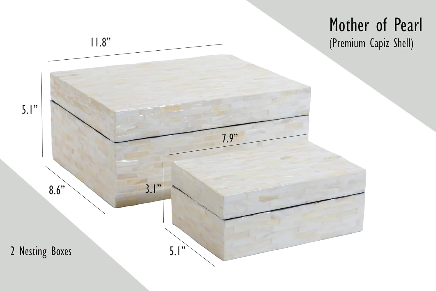 Amazon.com: PEMAR Set of 2 Mother of Pearl Decorative Boxes w Lids